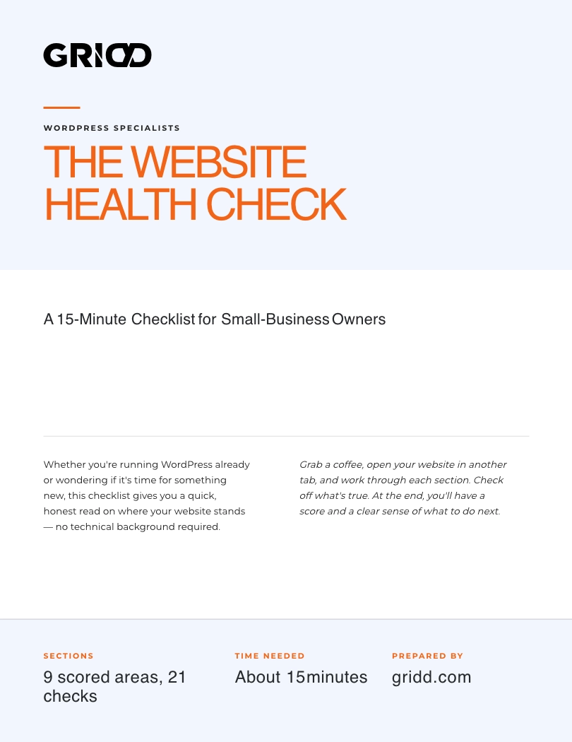 GRIDD Website Health Check checklist